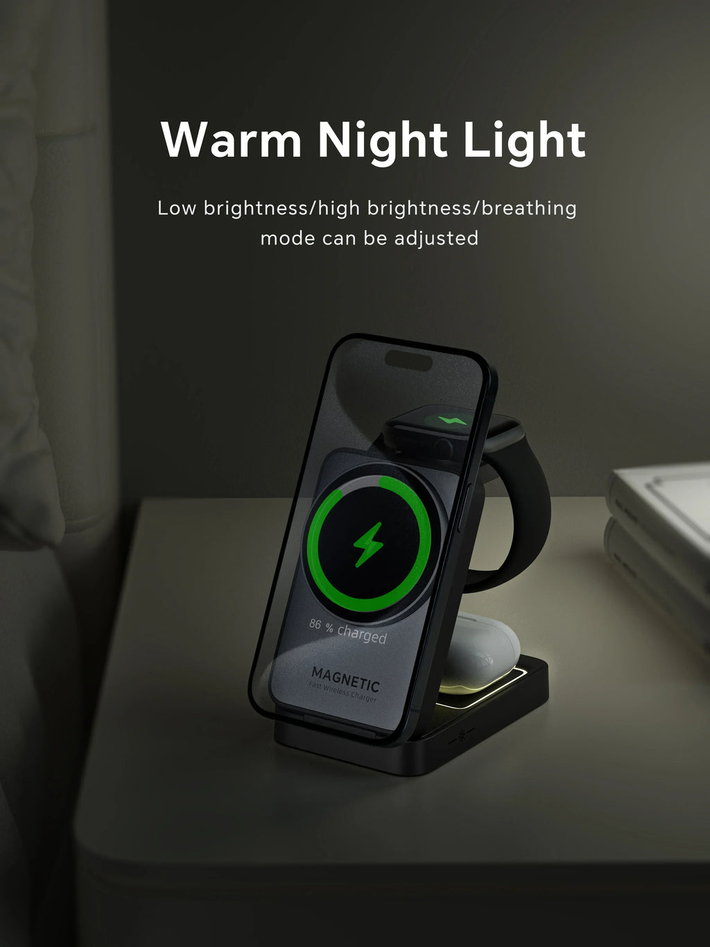 LED Foldable 3-in-1 MagSafe Wireless Charging Stand for iPhone & Apple Watch
