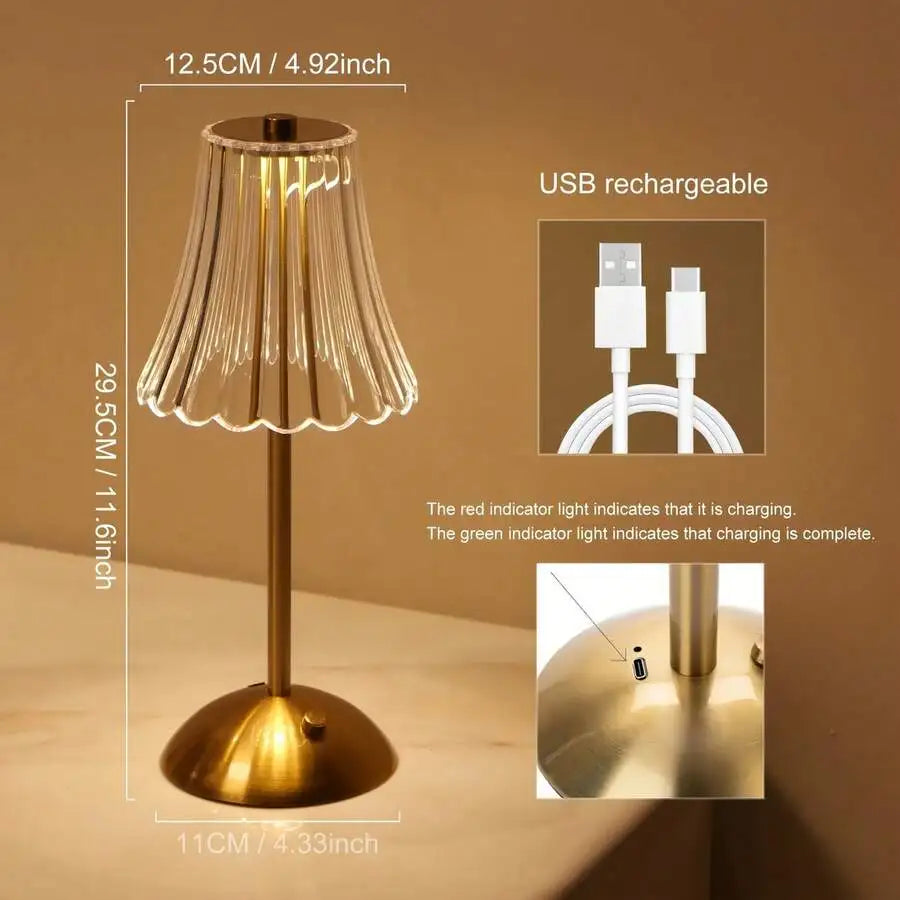 Cordless LED Table Lamp – USB Rechargeable, Gold Brass, Indoor/Outdoor