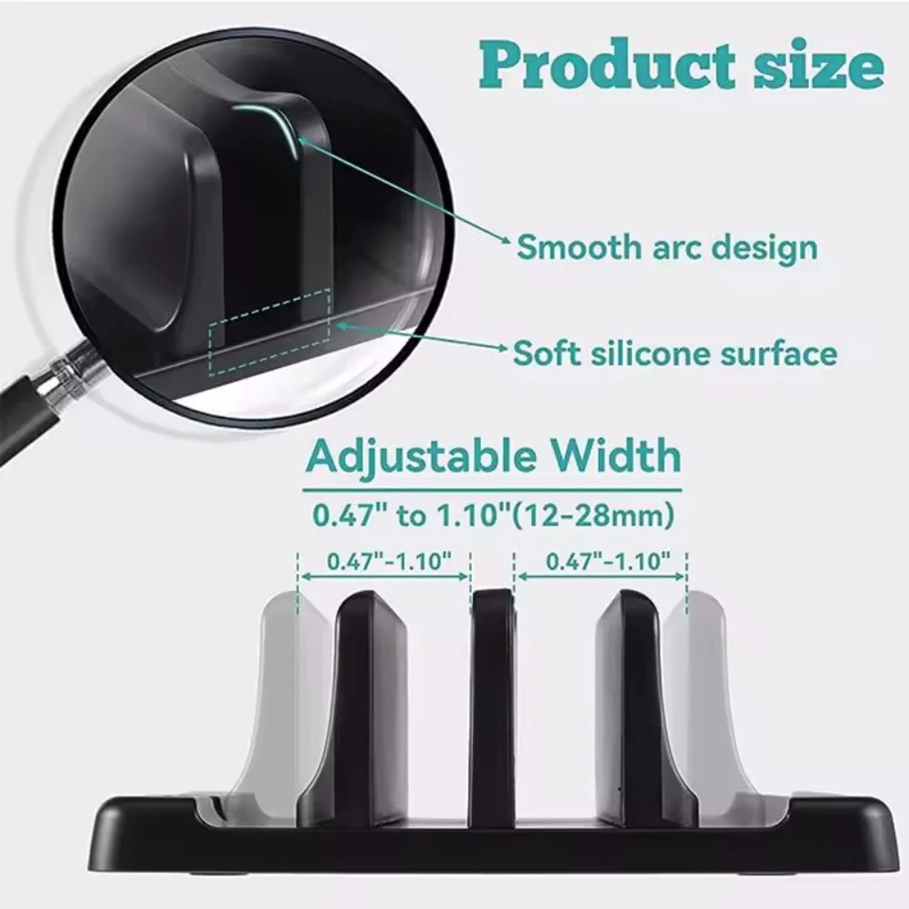 Adjustable Vertical Laptop Stand with Scalable Width for Desk Organization