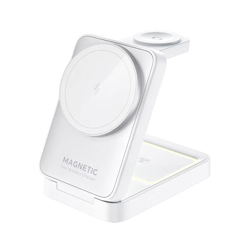 LED Foldable 3-in-1 MagSafe Wireless Charging Stand for iPhone & Apple Watch