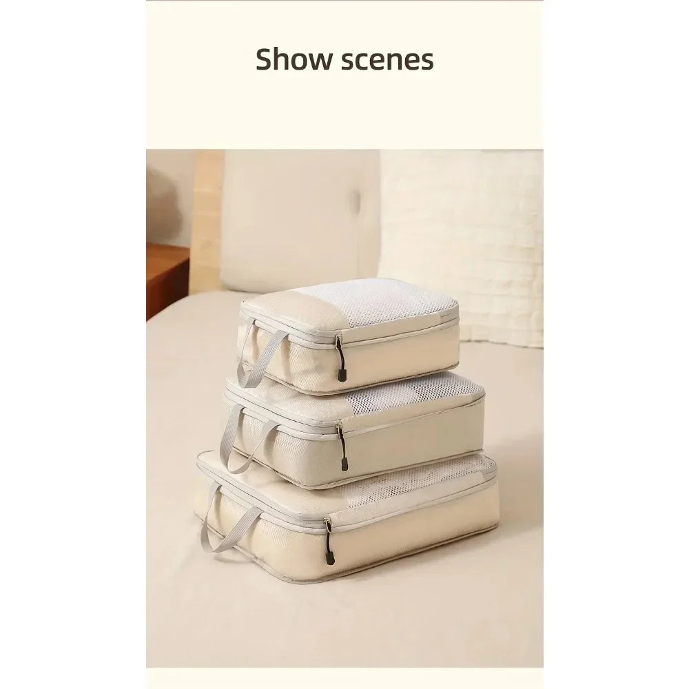 3-Piece Travel Compression Packing Cubes – Carry-On Luggage Organizer Set