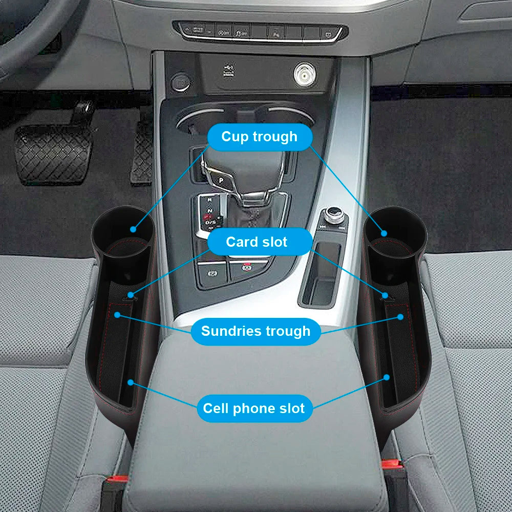 Leather Car Seat Gap Storage Box with Charging Hole