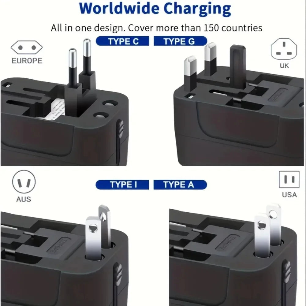 Universal Travel Adapter with Dual USB Ports – UK/US/AU to EU Plug Converter