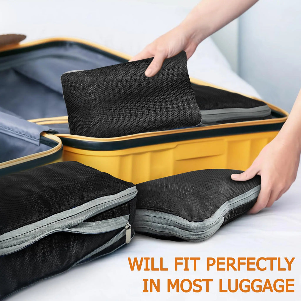 4-Piece Compression Packing Cubes Set – Waterproof Travel Luggage Organizers (S/M/L/XL)