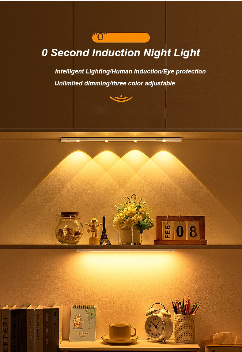 Wireless Motion Sensor LED Cabinet Light – 3 Color Temps, USB Rechargeable