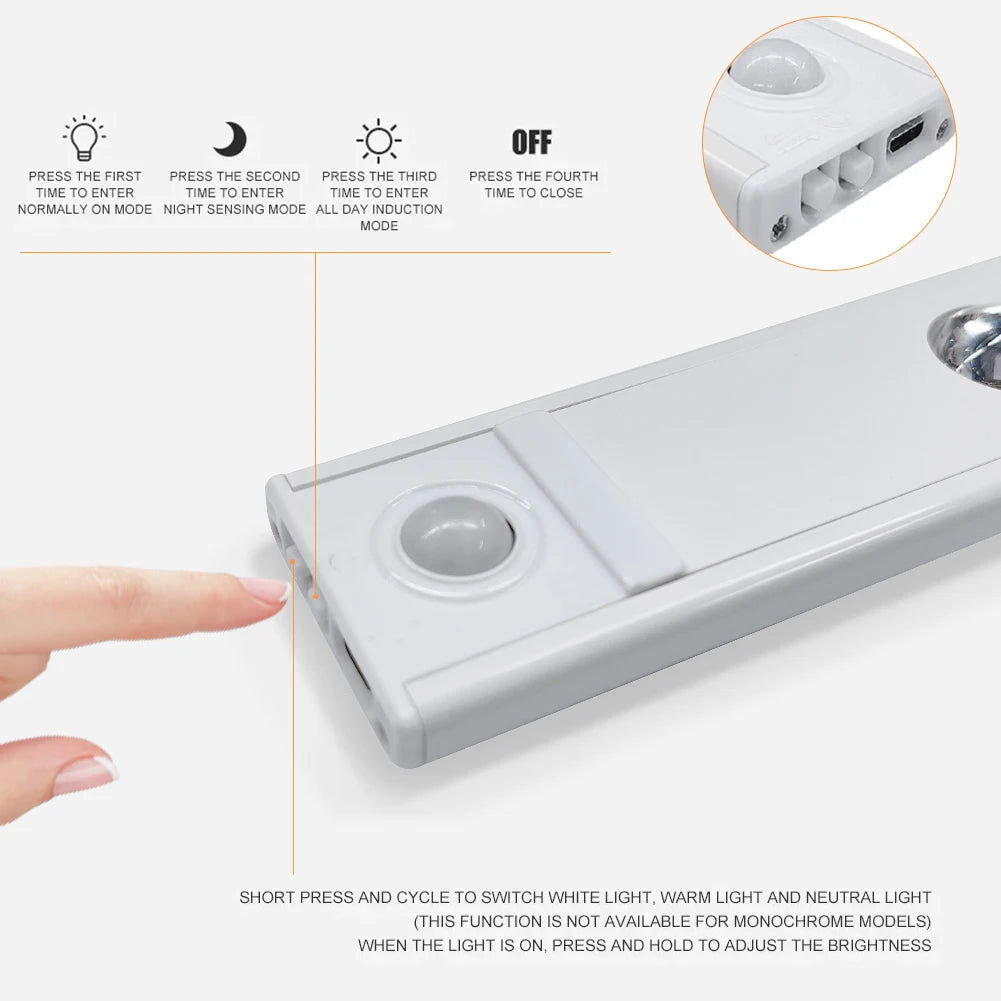Wireless Motion Sensor LED Cabinet Light – 3 Color Temps, USB Rechargeable