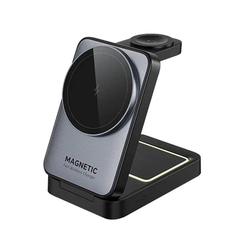 LED Foldable 3-in-1 MagSafe Wireless Charging Stand for iPhone & Apple Watch