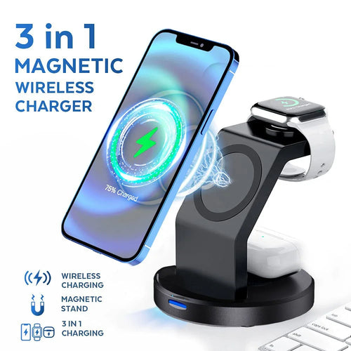 AICO Magnetic 3-in-1 Wireless Charger – 15W MagSafe Fast Charging for iPhone, Apple Watch & AirPods