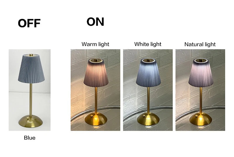 Small Pleated Fabric Shade Cordless Table Lamp – Touch Control, USB Rechargeable