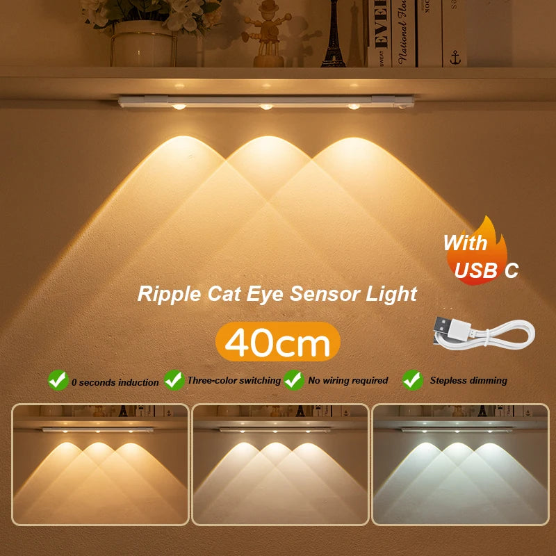 مصباح خزانة LED لاسلكي بمستشعر حركة – 3 درجات حرارة ألوان، قابل لإعادة الشحن عبر USB