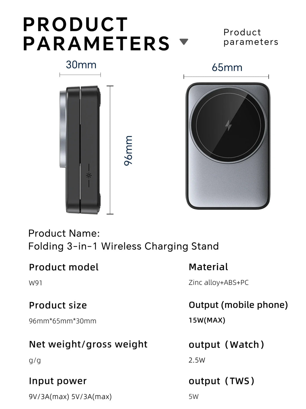 LED Foldable 3-in-1 MagSafe Wireless Charging Stand for iPhone & Apple Watch