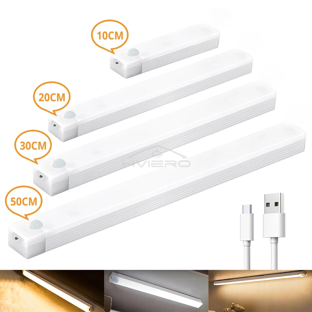 PIR Motion Sensor LED Bar Light – Magnetic Mount, USB Rechargeable, 10–50cm