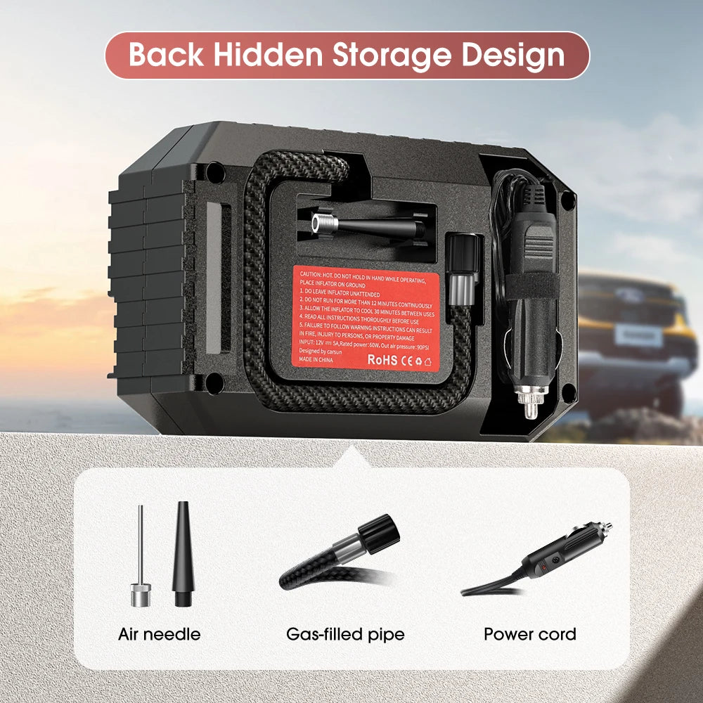 CARSUN Mini Wired Tire Inflator – 20L/Min Portable Air Compressor with Analog Gauge