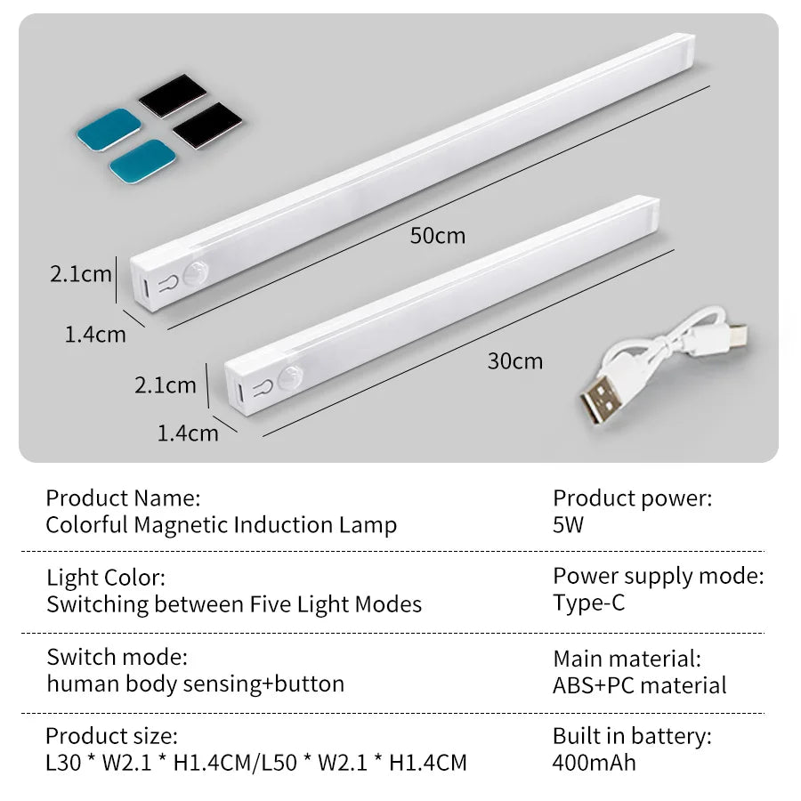 RGB Motion Sensor LED Light Bar – 5 Modes, Rechargeable, Gaming & Decor