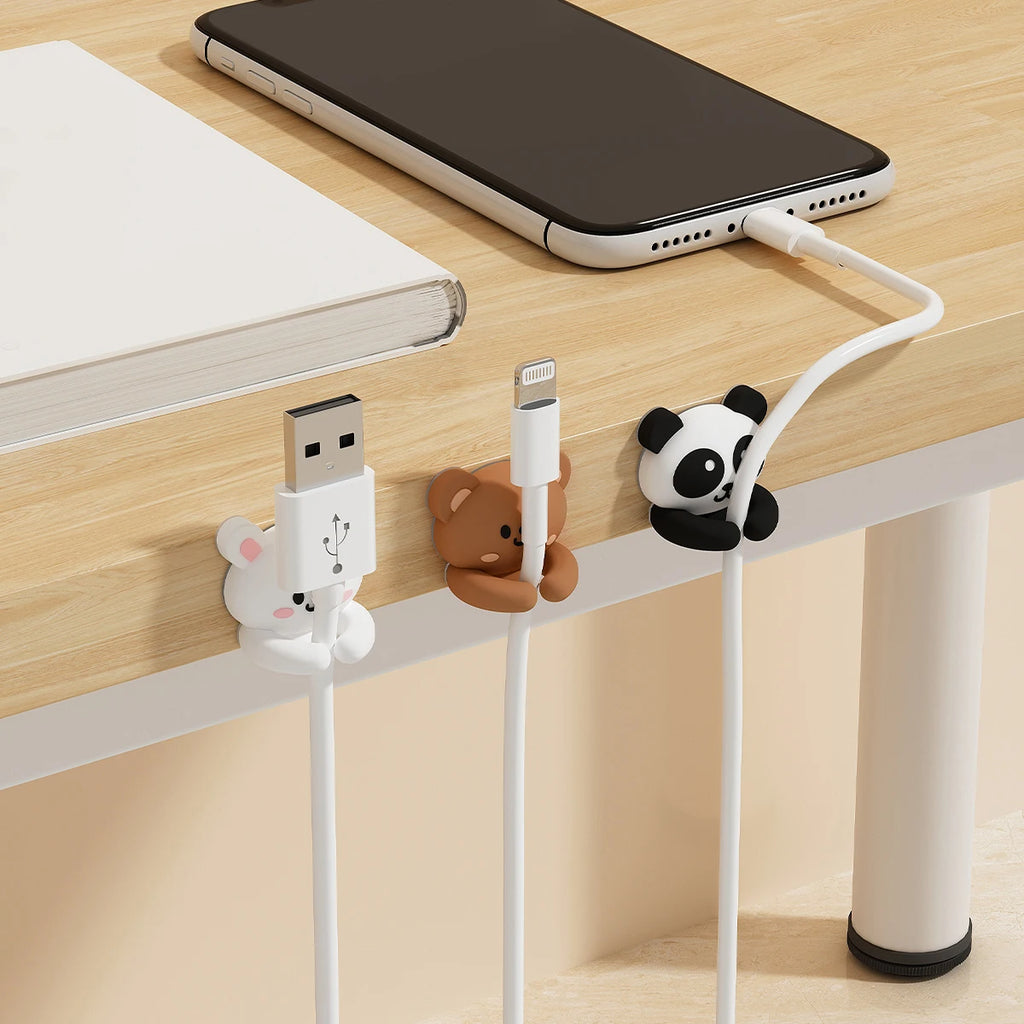 Cute Self-Adhesive Desktop Cable Winder Clips & Cord Holder