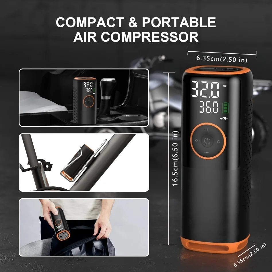 160 PSI Smart Tire Inflator – 6000mAh Battery, Dual Screen & 5-Mode Air Compressor