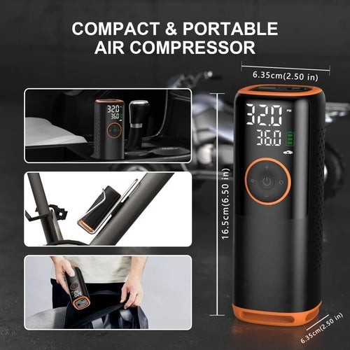 160 PSI Smart Tire Inflator – 6000mAh Battery, Dual Screen & 5-Mode Air Compressor