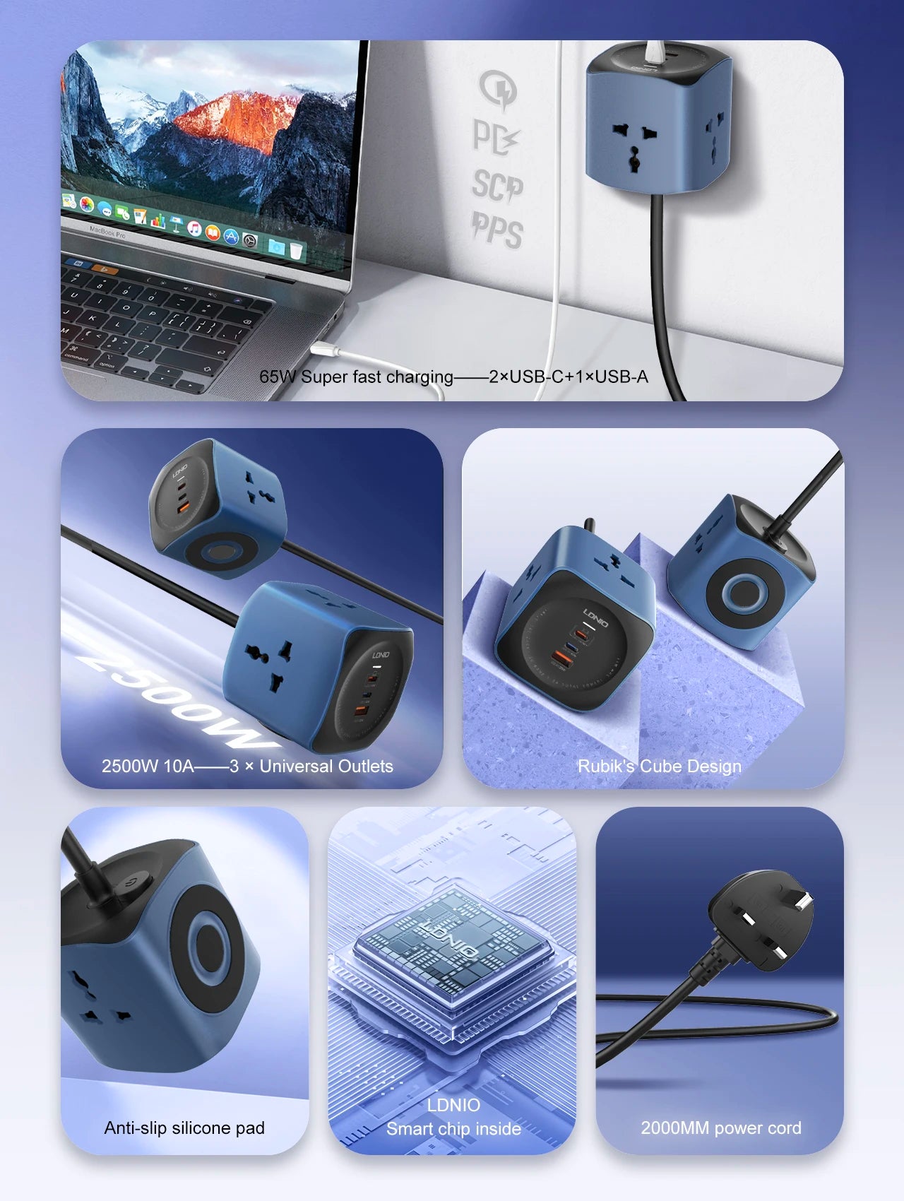 LDNIO Universal Travel Adapter EU/KR to UK/US/AU Plug Converter