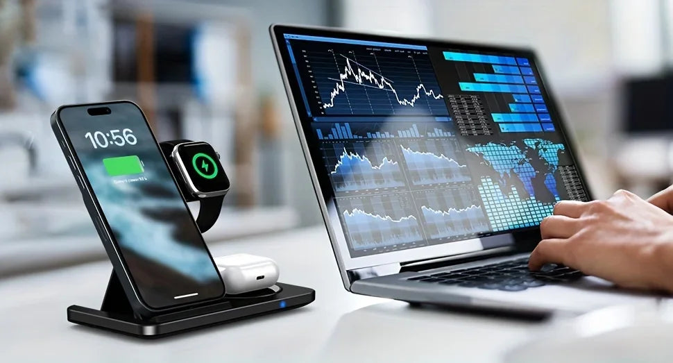 Foldable 3-in-1 Wireless Charging Station – iPhone, Apple Watch & AirPods, 15W Fast Charge