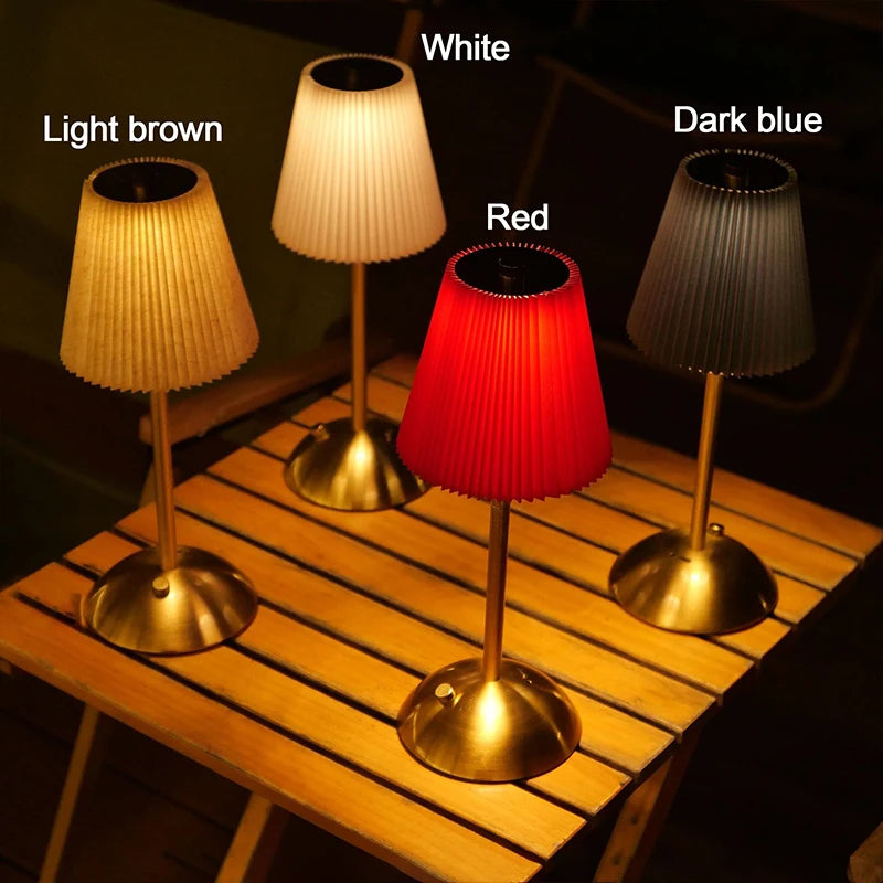 Small Pleated Fabric Shade Cordless Table Lamp – Touch Control, USB Rechargeable