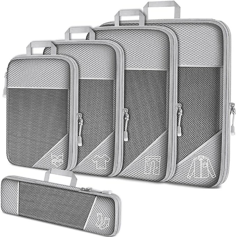 Mesh Compression Packing Cube Set – Expandable Travel Luggage Organizers for Trips