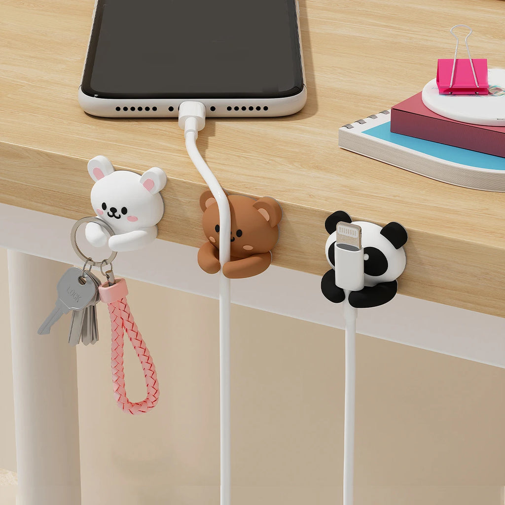 Cute Self-Adhesive Desktop Cable Winder Clips & Cord Holder
