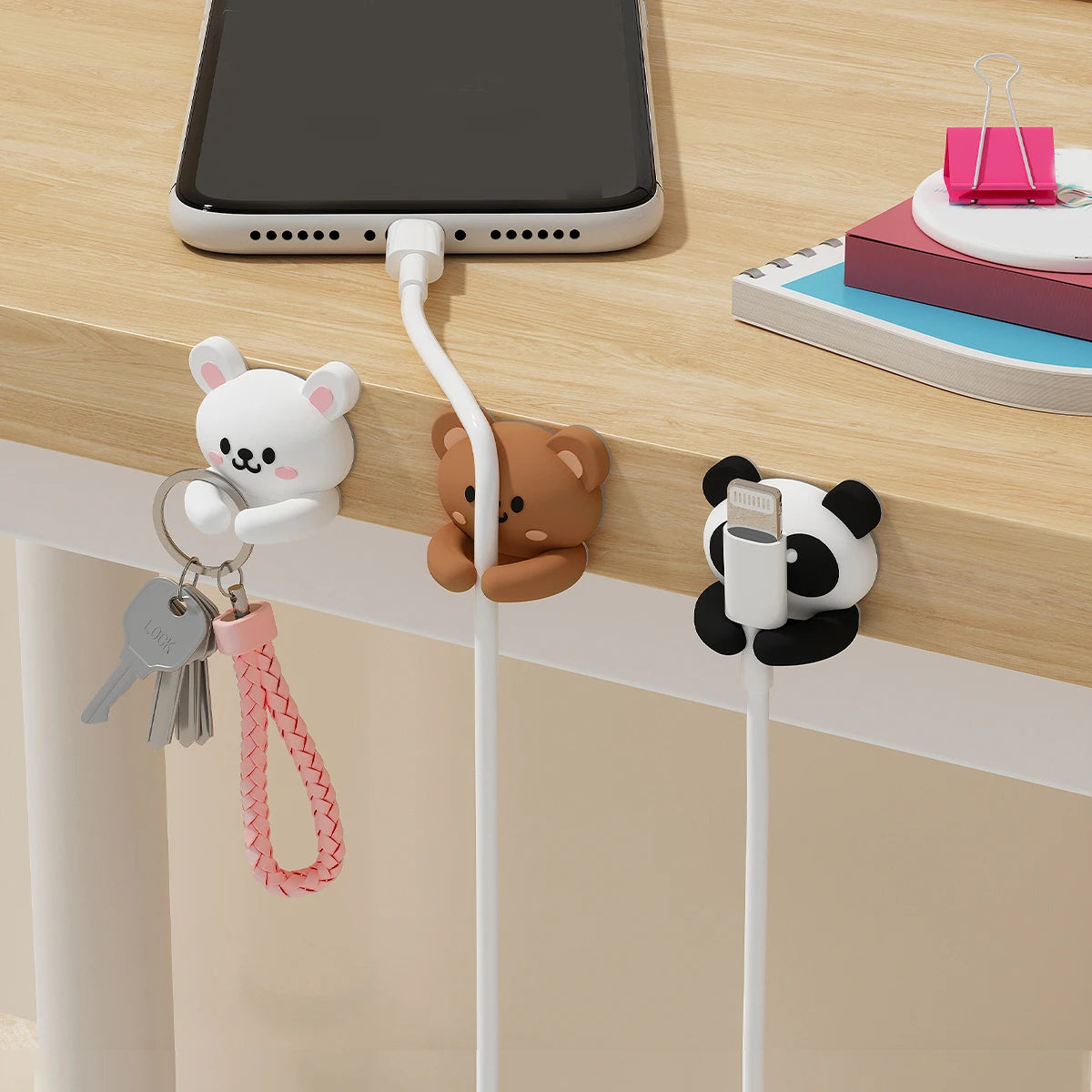 Cute Self-Adhesive Desktop Cable Winder Clips & Cord Holder