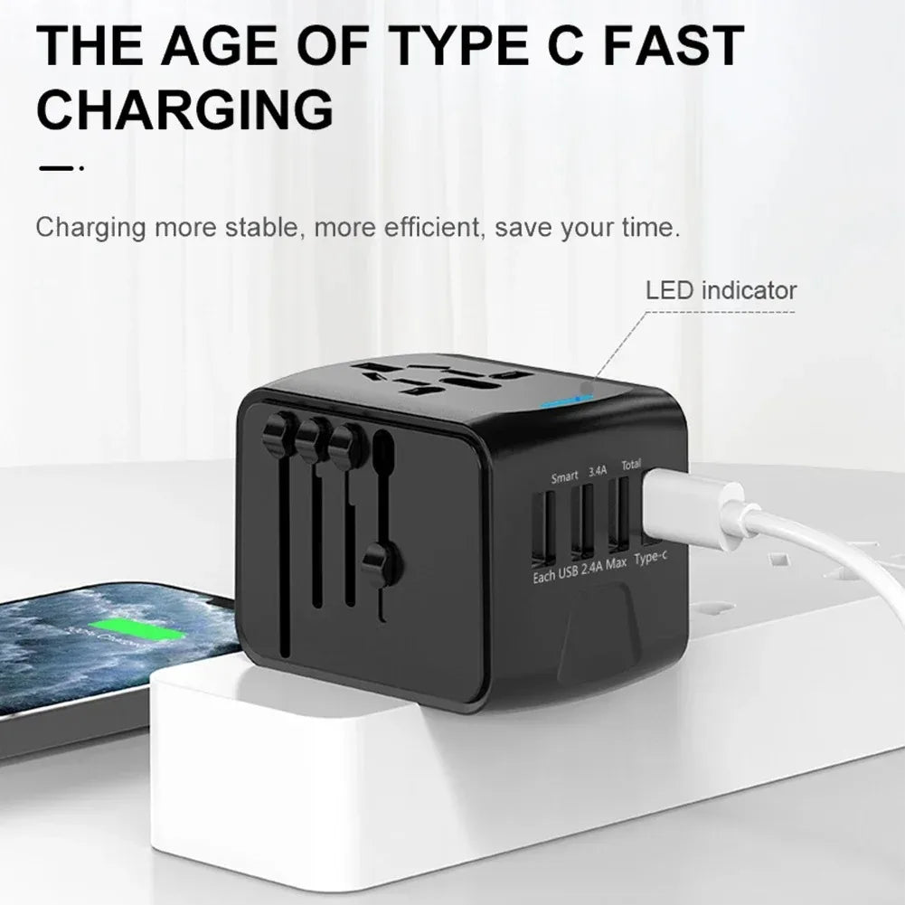 Universal Travel Adapter – 4-Port USB & USB-C | 160+ Countries