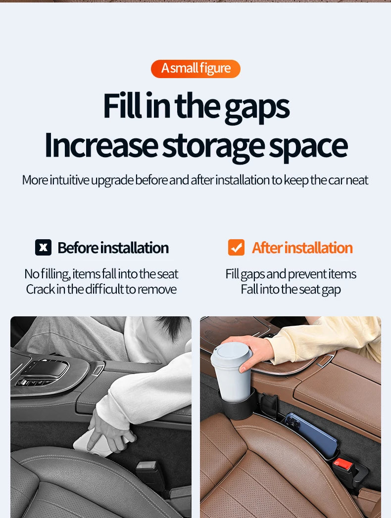 Car Seat Gap Filler Organizer | Cup Holder & Hook | TPE | 2-Pack