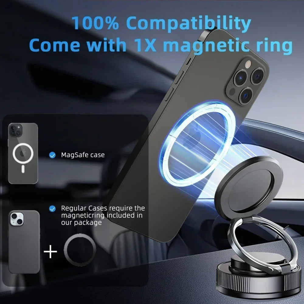 360° Magnetic Car Phone Holder – Foldable Suction Cup Mount for Dashboard & Mirror