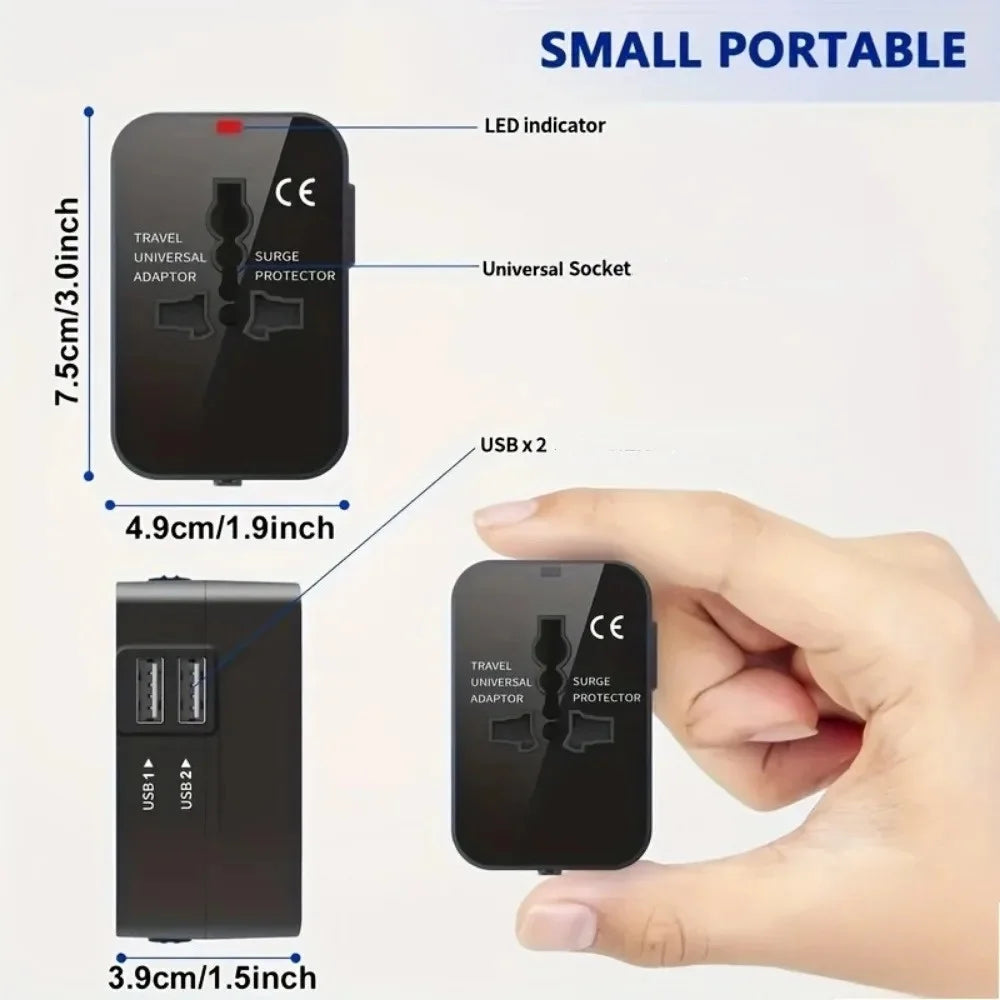 Universal Travel AC Power Adapter with Dual USB Ports – EU/US/UK/AU