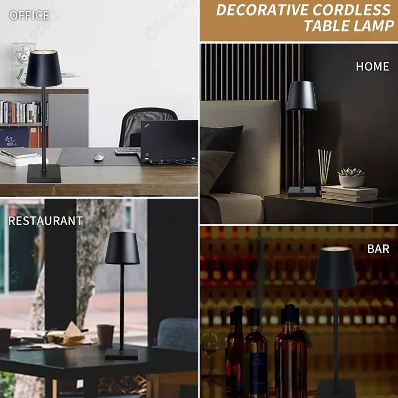 IP54 Waterproof Cordless Table Lamp – Touch Dimming, USB Rechargeable, Hotel Style