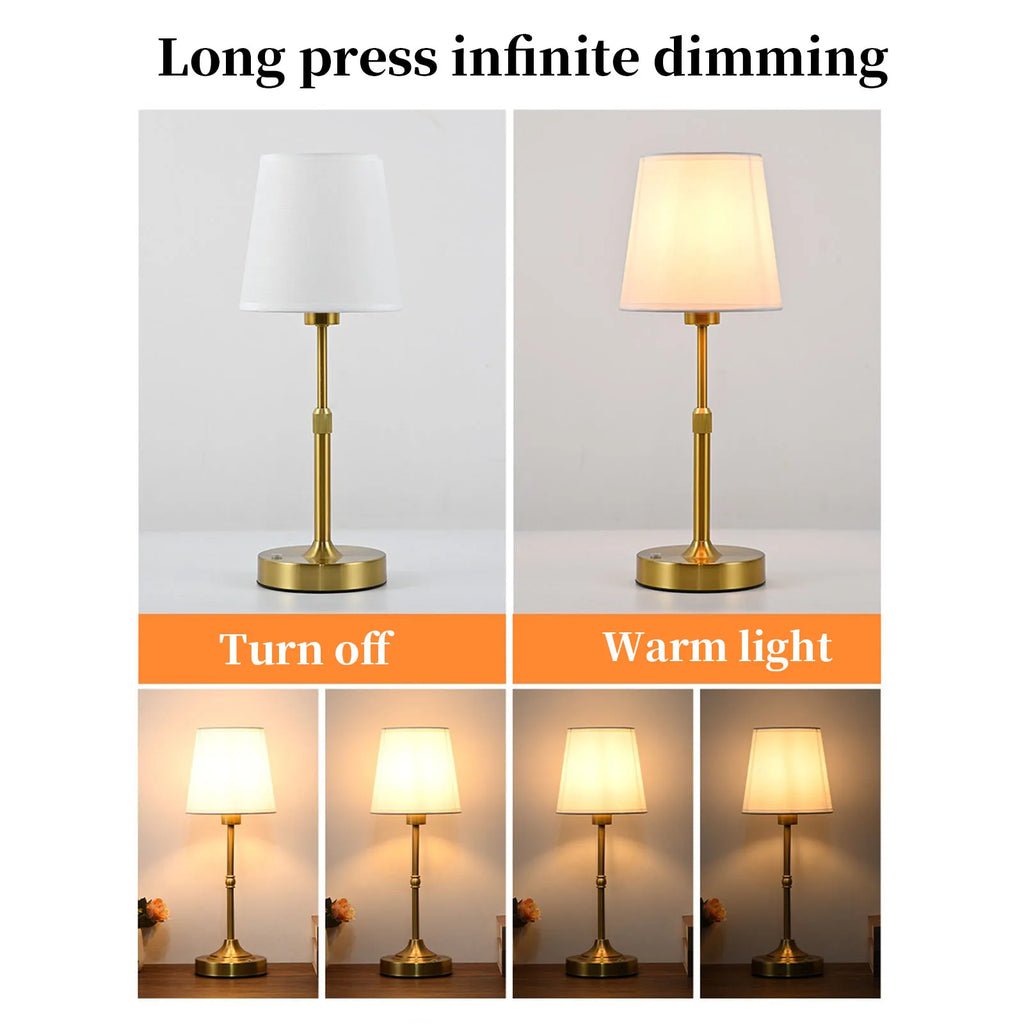 Cordless Rechargeable Table Lamp – 3-Level Dimmable, Fabric Shade, Touch Switch