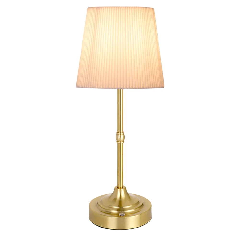 Cordless LED Metal Table Lamp – USB Rechargeable, 2200K Warm Light, Fabric Shade