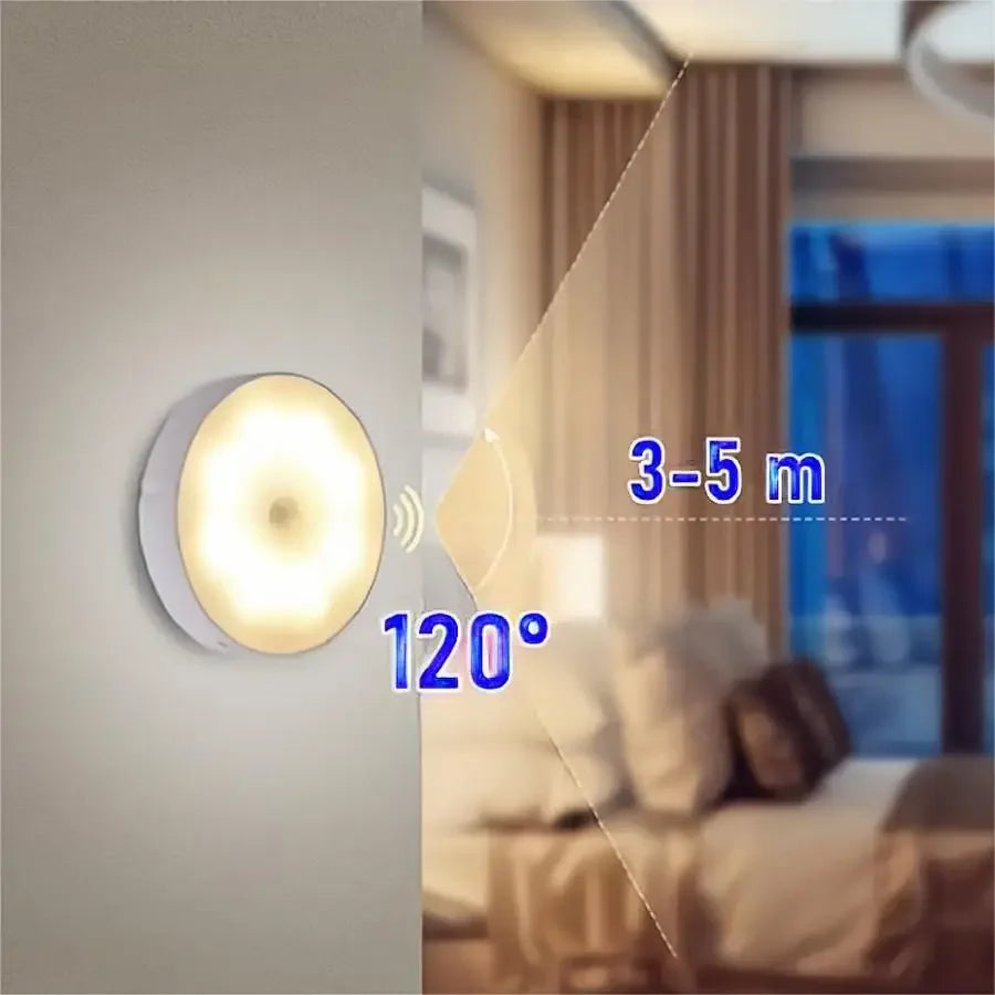 Round Motion Sensor LED Puck Light – USB Rechargeable, Warm/Cool White