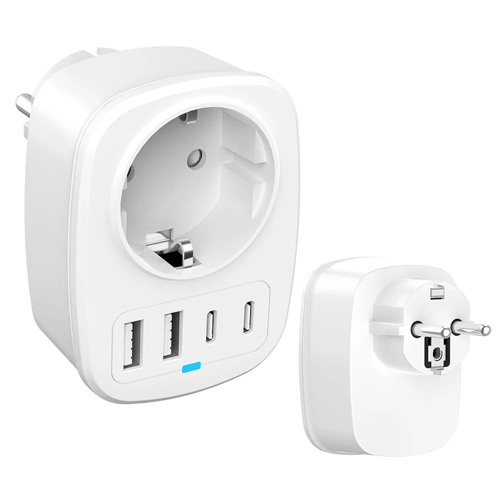 All-in-One Travel Adapter EU/UK/US/AU with 2 USB + 2 Type-C Ports