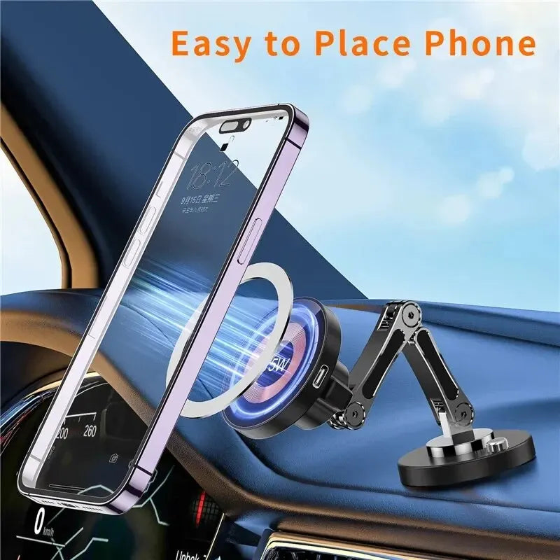 Magnetic Car Phone Mount – 15W Wireless Charging, Compatible with iPhone 12–15