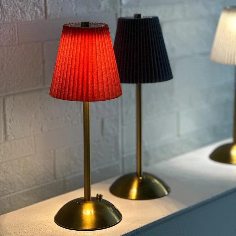 Small Pleated Fabric Shade Cordless Table Lamp – Touch Control, USB Rechargeable