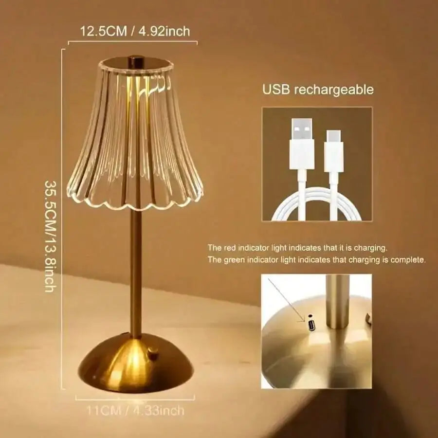 Cordless LED Table Lamp – USB Rechargeable, Gold Brass, Indoor/Outdoor