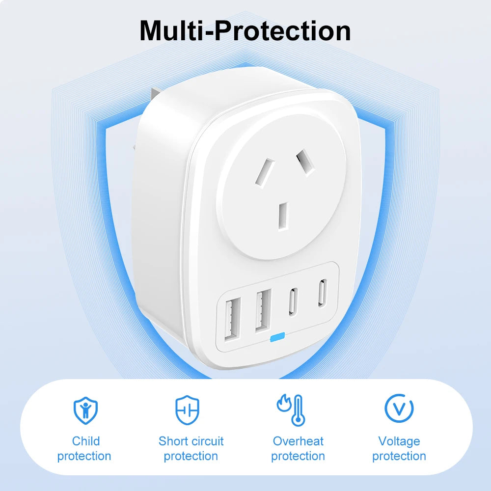 All-in-One Travel Adapter EU/UK/US/AU with 2 USB + 2 Type-C Ports
