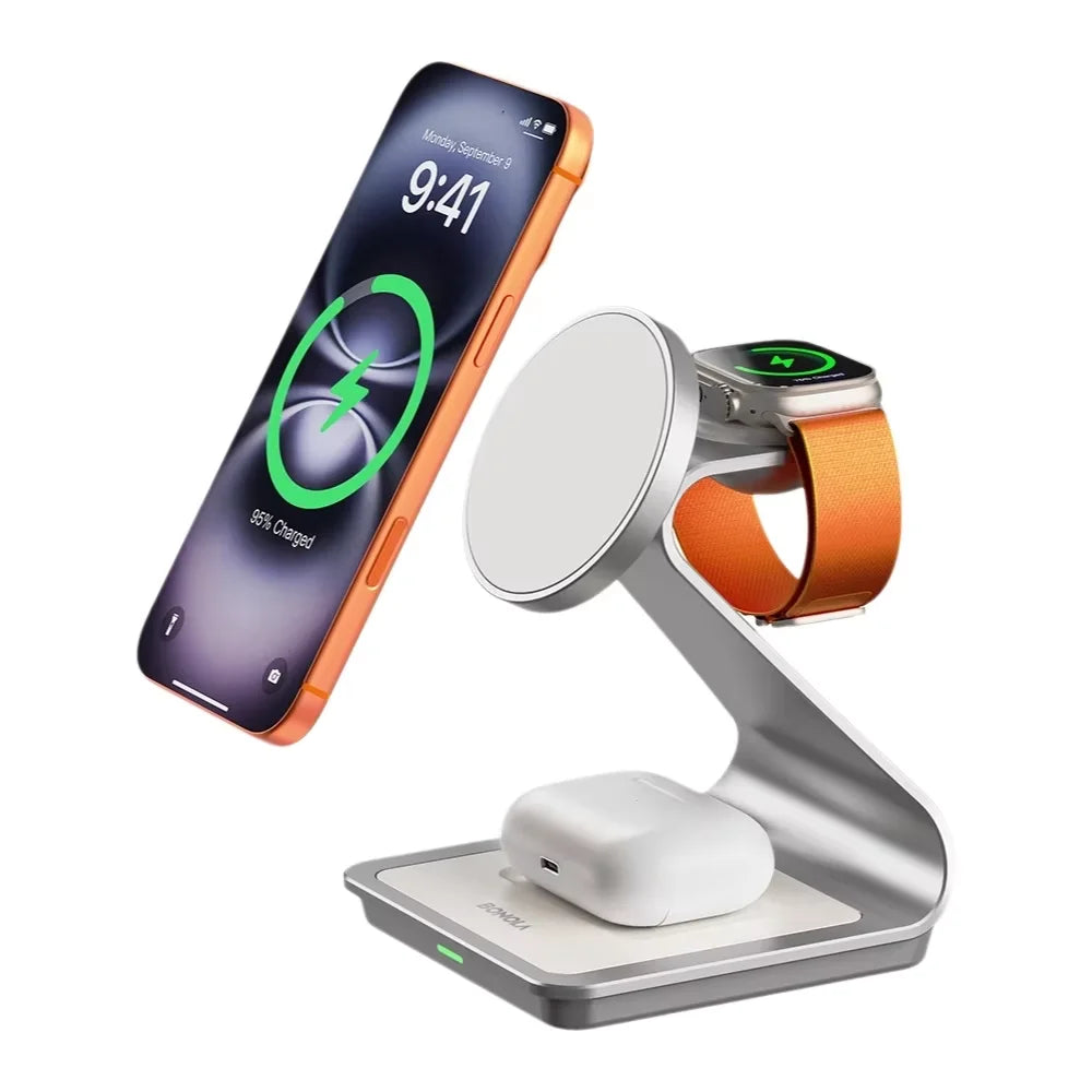 AICO Magnetic 3 in 1 Wireless Charger for iPhone 17/16/15/13/14/12 30W Wireless Charging Station for Apple Watch/AirPods Pro