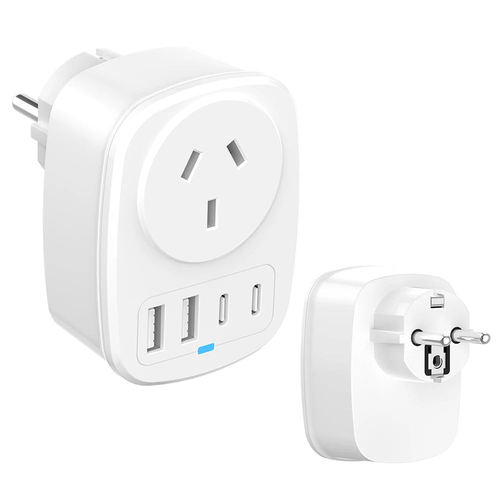 All-in-One Travel Adapter EU/UK/US/AU with 2 USB + 2 Type-C Ports