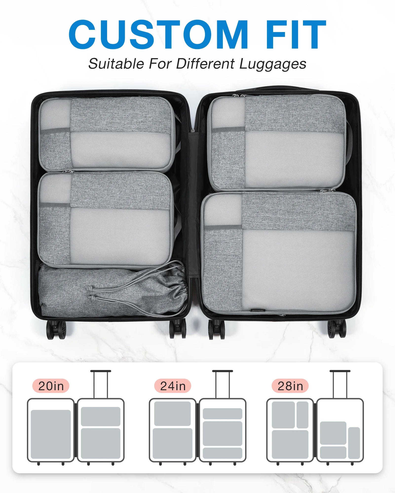 BAGSMART 6-Piece Compression Packing Cubes Set – Expandable Travel Luggage Organizer with Shoe Bag