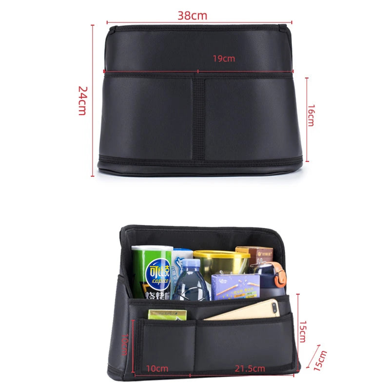 PU Leather Car Console Organizer – Seat Gap Filler & Handbag Holder for Front Seats