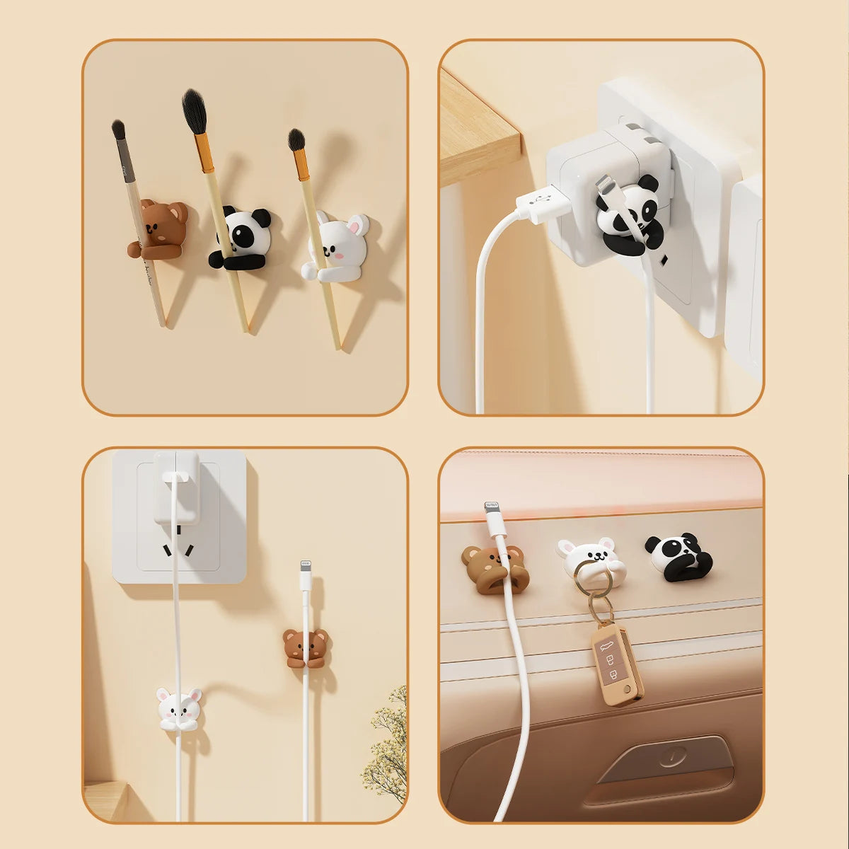 Cute Self-Adhesive Desktop Cable Winder Clips & Cord Holder