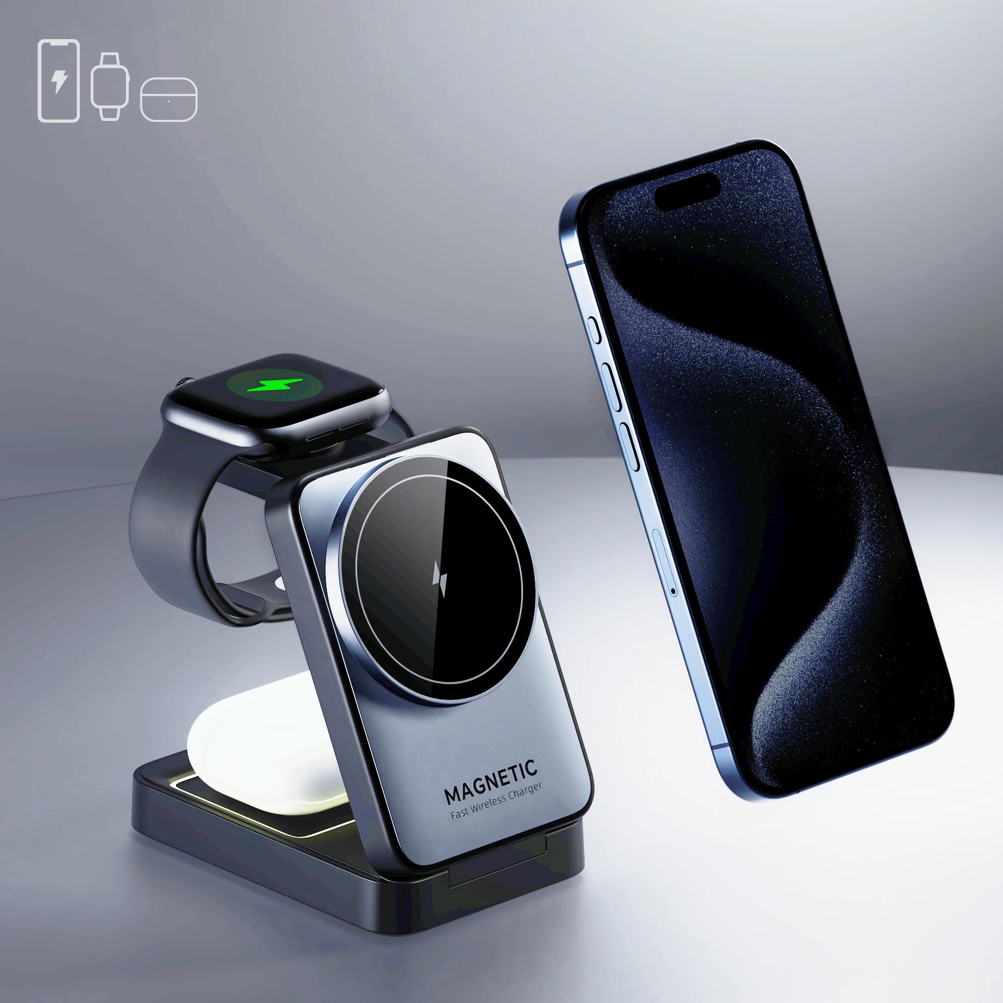 Foldable 3-in-1 Travel Wireless Charging Stand for iPhone & Apple Watch