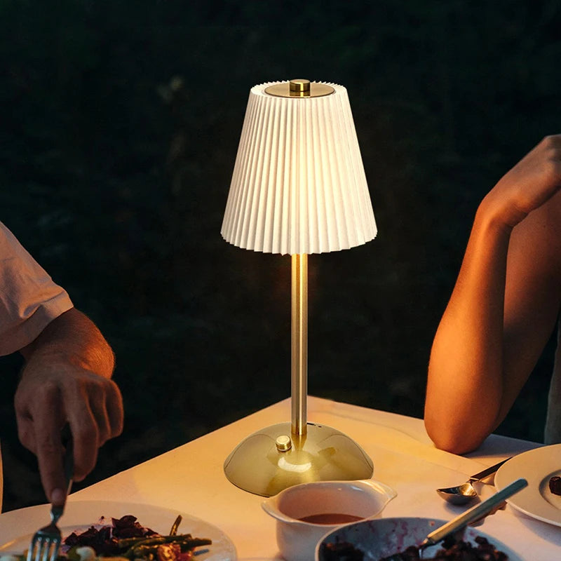 Small Pleated Fabric Shade Cordless Table Lamp – Touch Control, USB Rechargeable