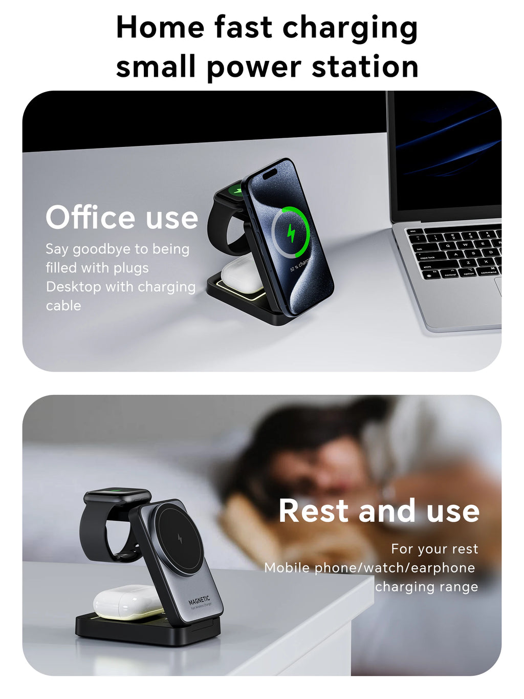 Foldable 3-in-1 Travel Wireless Charging Stand for iPhone & Apple Watch