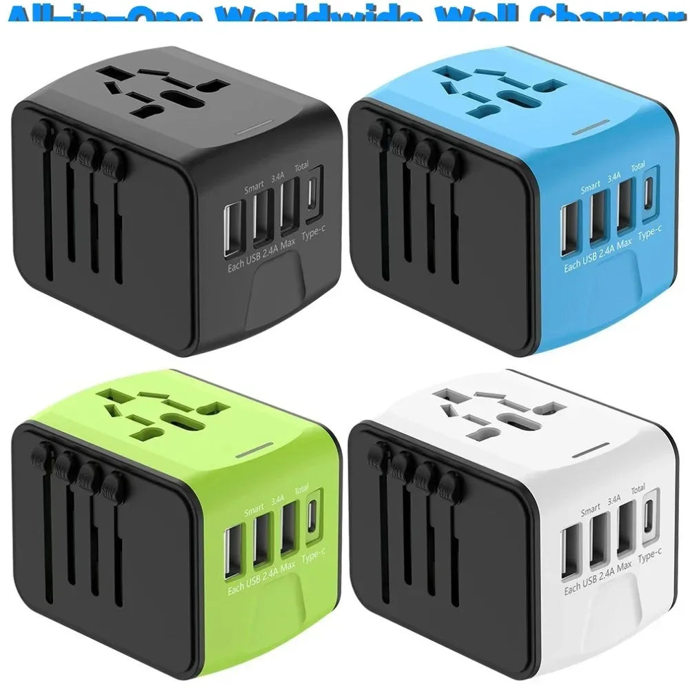 Universal Travel Adapter – 4-Port USB & USB-C | 160+ Countries