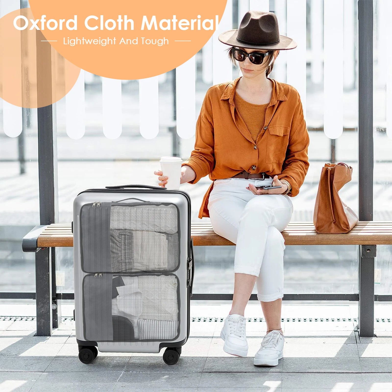 4-Piece Oxford Packing Cubes with Shoe Bag – Waterproof Mesh Travel Luggage Organizer